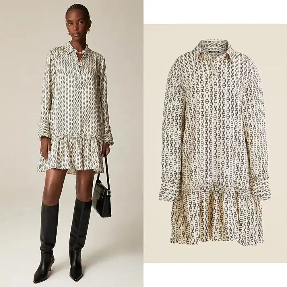 NWT J CREW Amelia popover shirtdress in vintage links printsβin Aged Parchment
